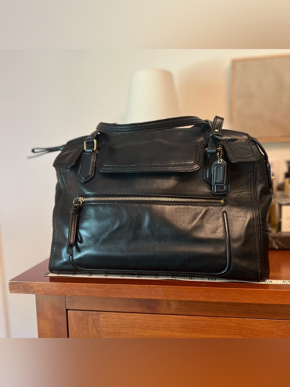 Coach Black Smooth Leather Double Handled Bag Purse - Picture 1 of 9